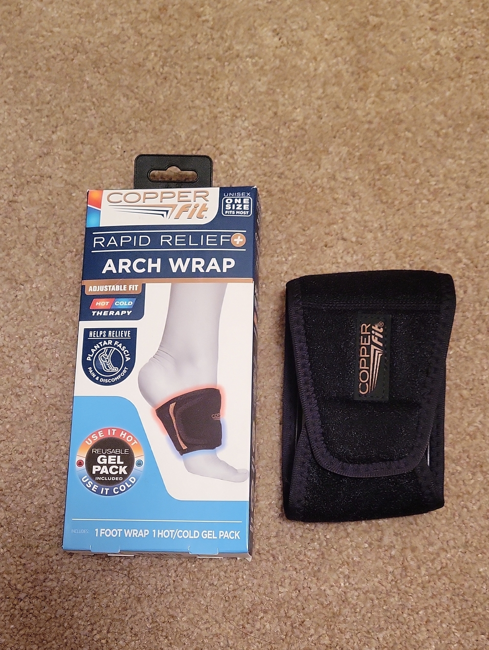 Copper Fit Rapid Relief Arch Wrap with Hot/Cold Gel Pack. One Size.
